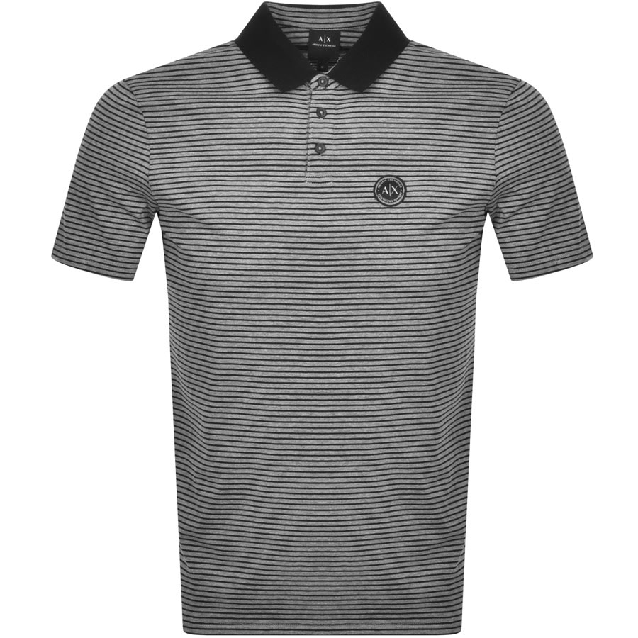 Alternative Image for ProductArmani Exchange Striped Logo Polo T Shirt Black1